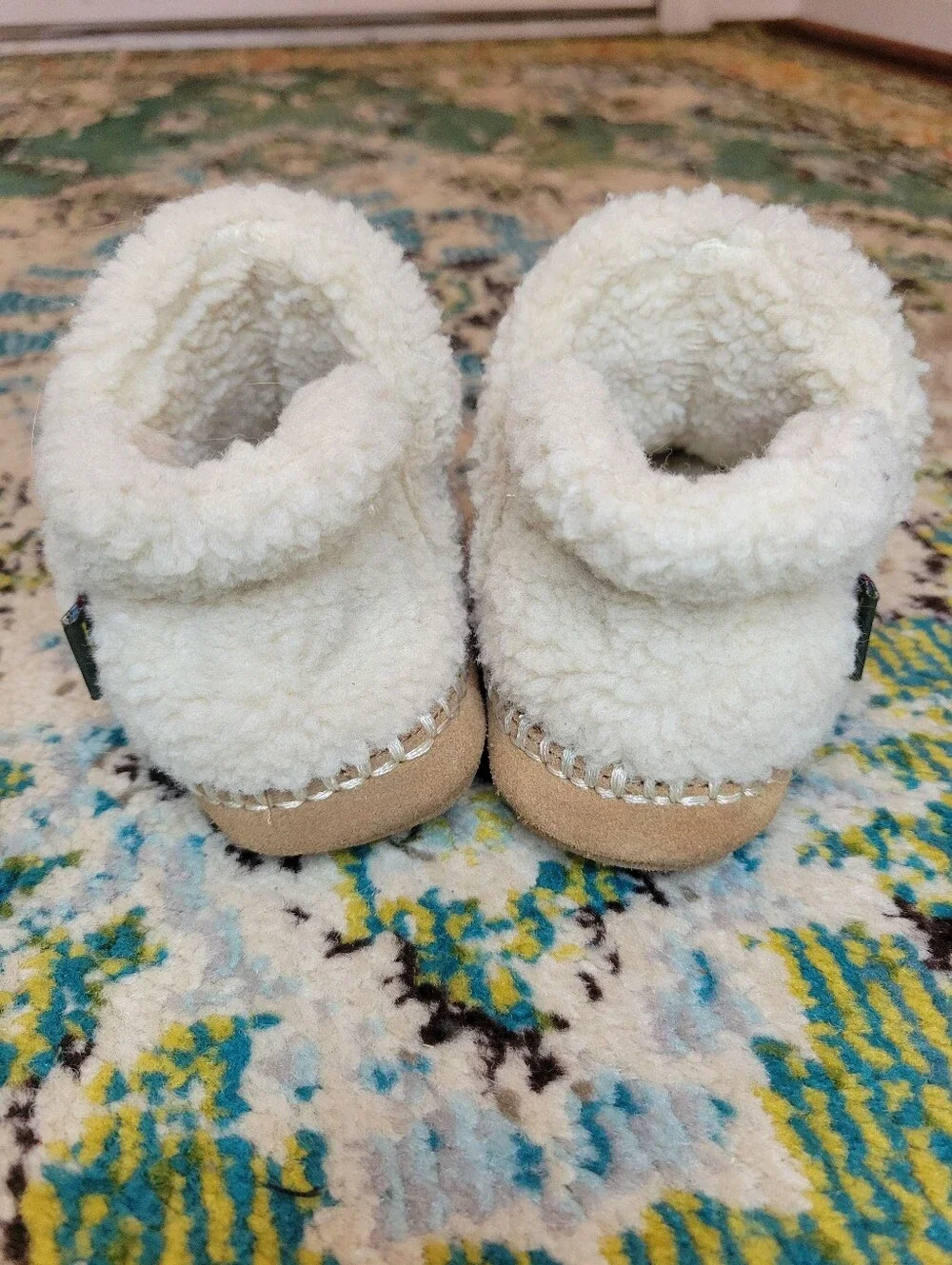 L.L.Bean Toddler Cozy Slipper Booties In Natural White Pile Fleece, Kids 7-8